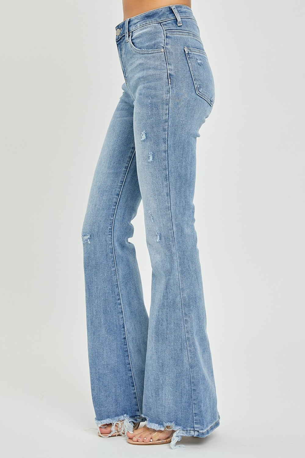 Risen Full Size High Rise Frayed Hem Flare Jeans